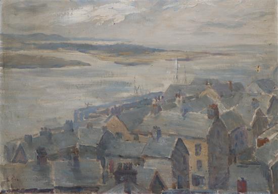 Davenport, oil on canvas, Coastal town, signed, 30 x 30cm, unframed